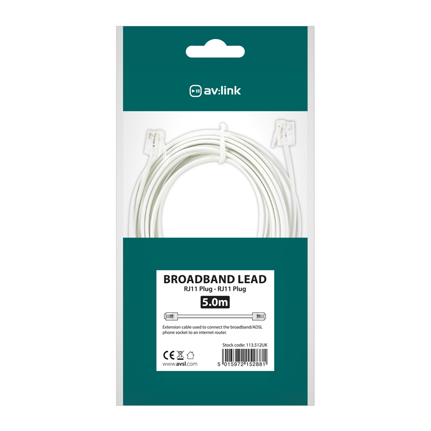 av:link RJ11 - RJ11 ADSL Modem Lead - 5m