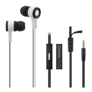 av:link Rubberised Stereo Earphones with Hands-free – Black/White – 3.5mm