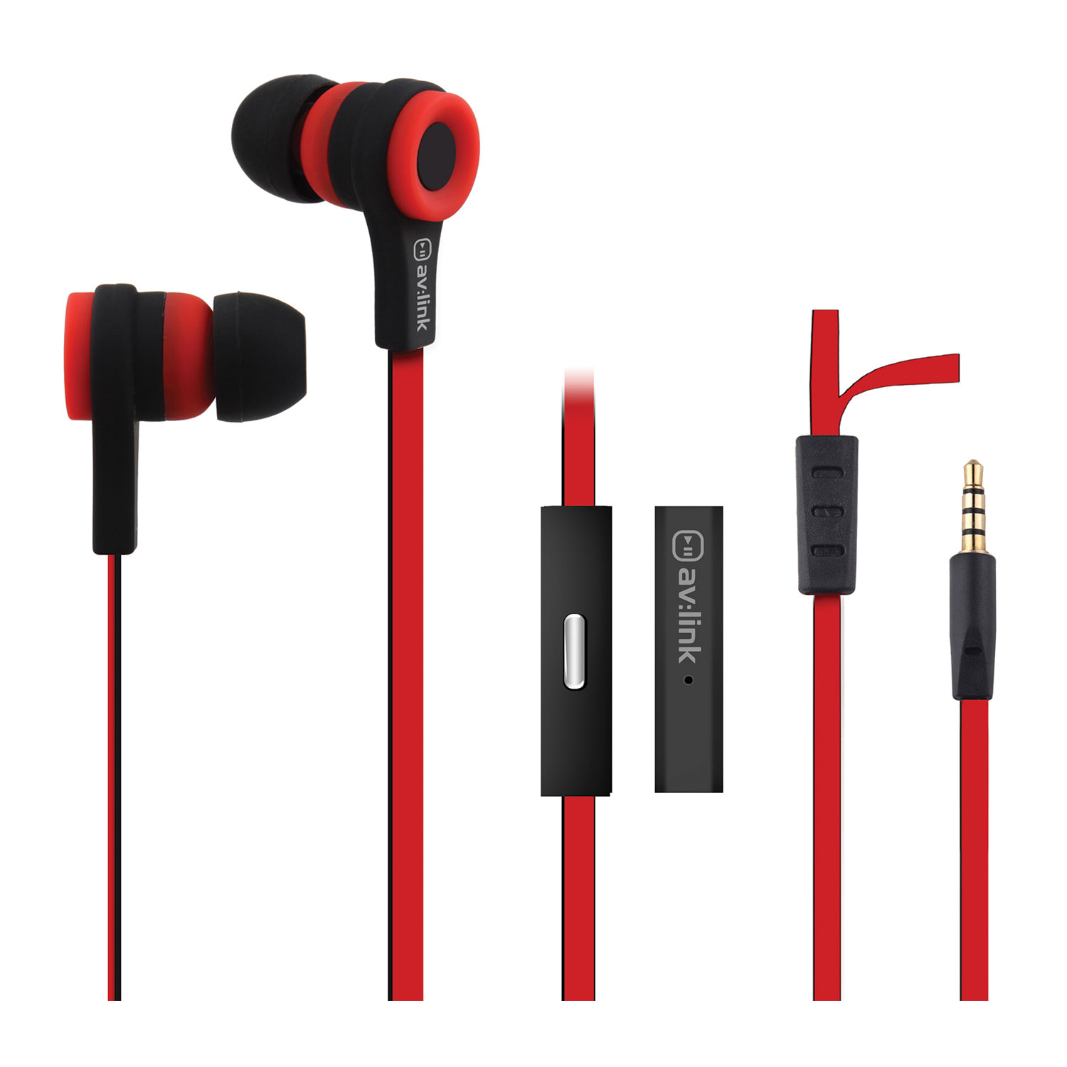 av:link Rubberised Stereo Earphones with Hands-free - Red/Black - 3.5mm