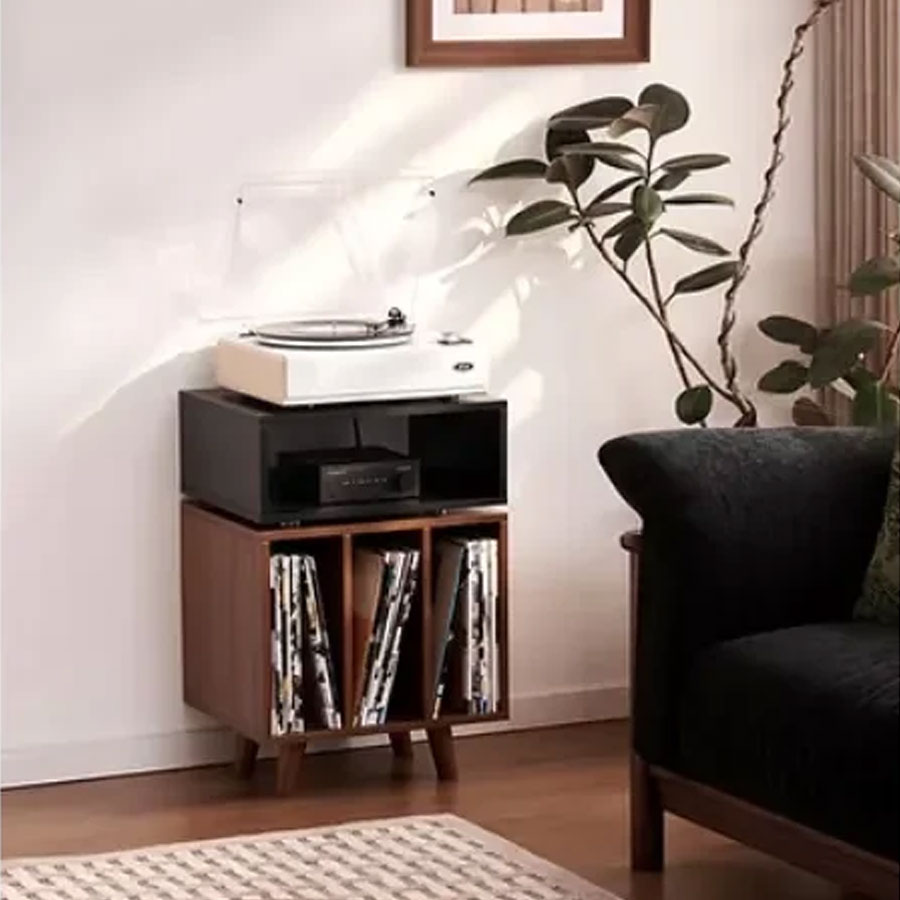 Norstone Stockholm 700 Turntable and Vinyl Storage Stand - Black Walnut - Image 2