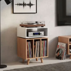 Norstone Stockholm 700 Turntable and Vinyl Storage Stand – White Oak