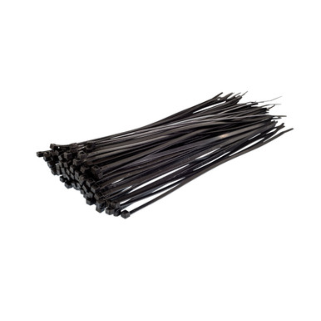 Weather Resistant Nylon Cable Ties, 100mm x 2.5mm, Black, Pack of 100