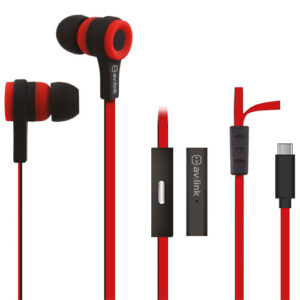 av:link Rubberised Stereo Earphones with Hands-free – Red/Black – USB-C