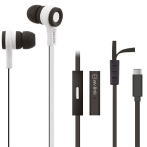 av:link Rubberised Stereo Earphones with Hands-free – Black/White – USB-C