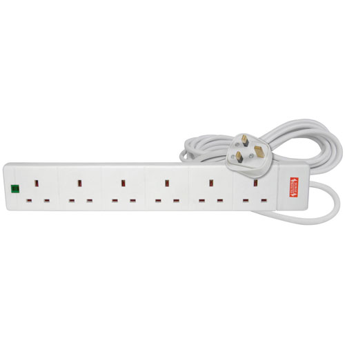 Mercury 6 Gang Extension Leads with Surge Protection – 2m